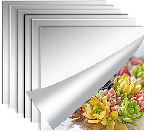 6 Stück Spiegel Wandaufkleber HD Spiegel ohne Glas Acrylspiegel Aufkleber 20 * 20cm Große Wandspiegel Rahmenlose Wand für Schränke Wohnzimmer, Badezimmer, Schlafzimmer (20 * 20cm)