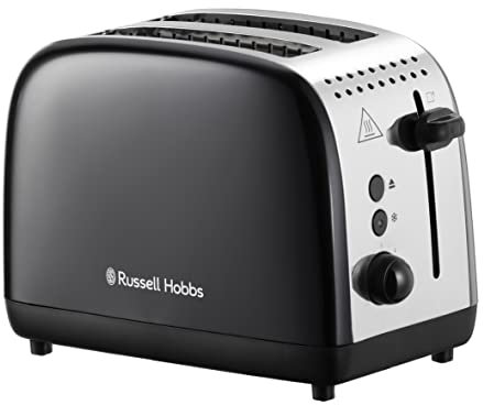 Russell Hobbs 2 Slice Lift & Look Toaster (Longer slots, 6 Browning levels, Defrost/Reheat/Cancel function, Removable Crumb Tray, 1670W, Black & Stainless Steel Gloss finish) 26550