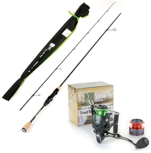 Zite Fishing UL Rute Forellen-Angeln 3-6g | 210cm Trout Spoon Forellen-Rute Spinnrute Carbon | Ultralight Rute mit hochwertigem Korkgriff (Rute mit Rolle)