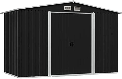 BULANED Geräteschuppen, Gerätehaus, Gartenhütte, Fahrradgarage, Gartenschuppen, Gartenhã¤User & Aufbewahrung, Anthrazit Stahl 257x205x178 cm