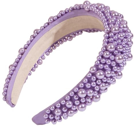scicent Head Bands Adult Women Pearl Headband Faux Pearl Hairbands Bridal Padded Headbands Purple 16807