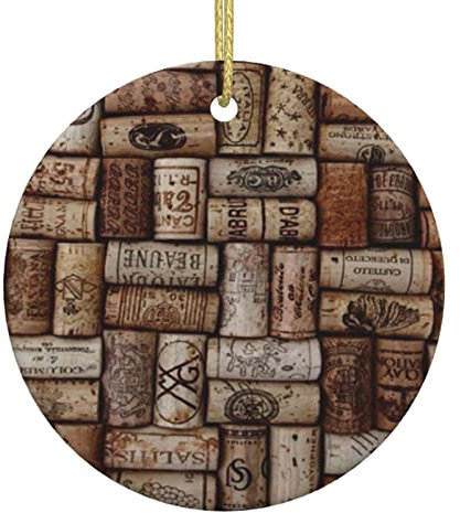 OPSREY Weinkorken gedruckt Weihnachten Keramik Runde Anhänger Hängende Ornament Keramik Ornament