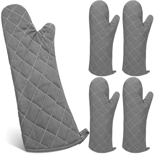 Breathffy 2 Pairs 17 Inch Extra Long Oven Mitts Heat Resistant Cotton Lining Oven Thick Gloves Kitchen Food Service Mittens for Pot Holders Cooking Baking BBQ, up to 482f (Grey)