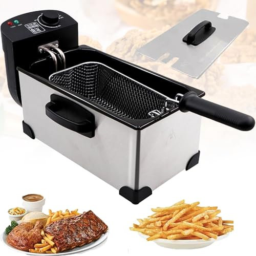 Freidora Eléctrica, Freidora Eléctrica De Gran Capacidad De 3 L, Freidora De Chips De 3 L De Acero Inoxidable Eléctrica De 2000 W Con Cesta De Aceite Extraíble, Control De Temperatura Ajustable,
