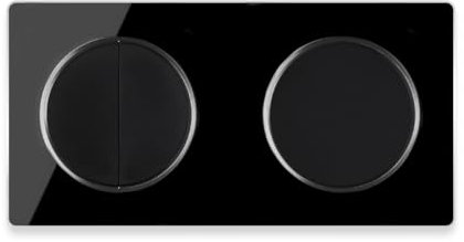 OneKeyElectro Design-Serienschalter2 fach + Lichtschalter 1fach + Glas-Abdeckrahmen 2fach waagerecht, Komplette Schaltlösung, Schalter-Set, rund, Unterputz, Schutzart IP20, 230V/16A - schwarz