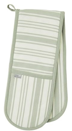 Ulster Weavers - Sage Gingham Double Oven Gloves (88 x 18cm) - 100% Cotton - Green Striped Oven Gloves Heat Resistant - Washable - Stripe Themed Oven Gloves - Sage Kitchen Accessories - Kitchen Gifts