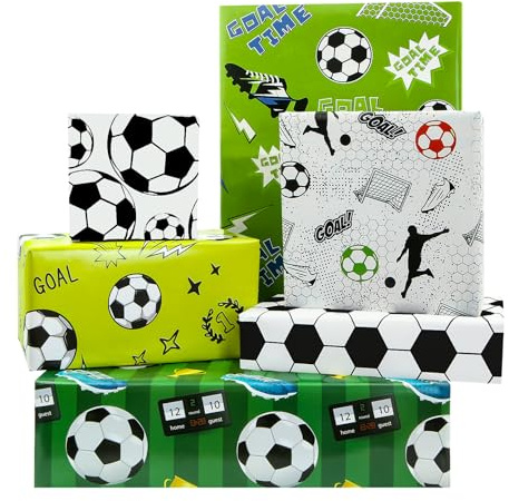 Geschenkpapier Sportfußball, 6 gefaltete Bögen Fußball-Geburtstags-Geschenkpapier, 20 x 28 Zoll für Jungen, Männer, Kinder, Weihnachtsfeier