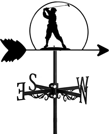 Golfer Weather Vane Roof Mount, 15.8- Inch Weathervane with Golfing Iron Ornament- Stainless Steel Spray Paint Decorations for Outdoor Yard Garden(Golfing)