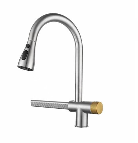 ZYCDP Rubinetteria Cucina con Doccetta Estraibile Flying Rain Cascata, Miscelatore Monocomando Cucina Fredda e Calda Girevole a 360° Spazzolato
