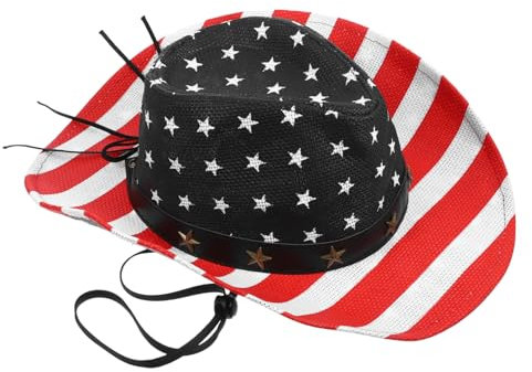 ifundom Amerikanischer Denim Hut Mit Wasserdichtem Stoff Westernhut Mit Riemen Patriotische Party Hut Für Männer Und Frauen Geeignet Für Festivals Und Nationalfeiertag