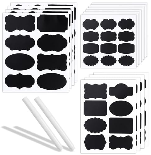 Jam Jar Self-Adhesive Labels, 160pcs Chalk Labels With 2 Pens - Black Pantry Stickers for Spice Containers, 16 Sheets Reusable Kitchen Bottle Blackboard Stickers for Honey, Chutney, Food