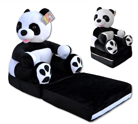 nana shop Poltrona Panda per Bambini 2 in 1 – Divanetto Pieghevole in Morbido Peluche, Poltroncina Apribile e Trasformabile per Cameretta