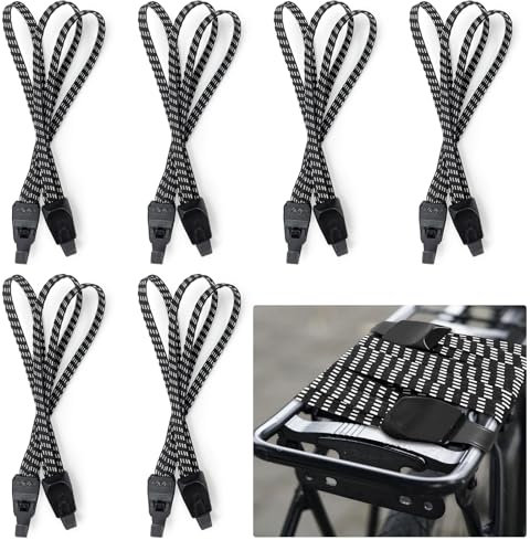 Alethron Lot de 6 tendeurs élastiques en caoutchouc avec crochet réglable pour porte-bagages de vélo, sangle de serrage pour sac à dos de moto