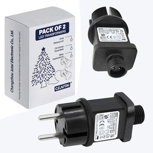 2 Stück 24V 6W LED CZJUTAI IP44 Transformator/Netzteil für Weihnachtsbeleuchtung mit Stecker - Europäischer Stecker (Schraubsockel - dauerhaft eingeschaltet - DC24V6W)