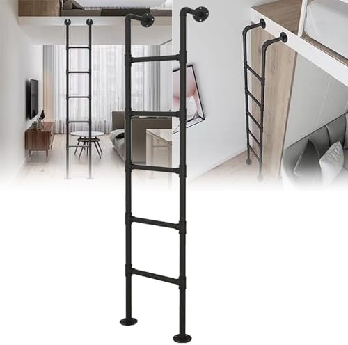 SZITW Dachbodenleiter für Hochbett, 4-7 Fuß Ausstiegsleiter Keller, Fensterschacht-Fluchtleiter, Schmiedeeiserne Dachbodenleiter, Etagenbettleiter, Tragkraft 150 kg, für Zuhause/Bibliothek/Schlafs