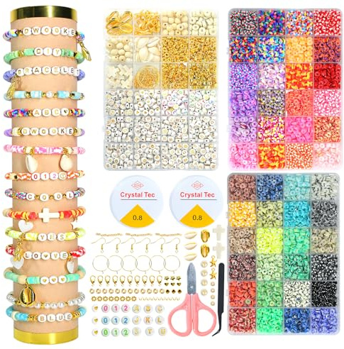 DWOOKE Perlen zum Armbänder3 Boxen,7500+ Stück Perlen zur Schmuckherstellung,Buchstabenperlen mit Anhänger und elastischen Schnüren,Freundschaftsarmband-Set für Mädchen,Kinder und Teenager,Basteln