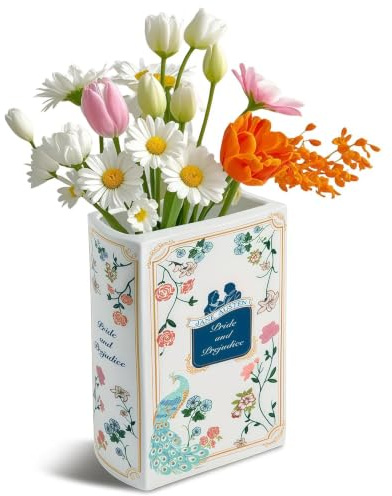 HOMKULA Buch-Vase „Stolz und Vorurteil“ für Blumen – Keramik-Buchvase, groß | Geschenk für Bücherliebhaber, leicht zu reinigen, auslaufsicher, Dekoartikel