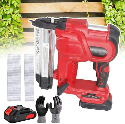 pedenencelia Grapadora Inalámbrica Brad Nailer para Proyectos De Bricolaje De Tapicería, Pistola De Clavos/Grapadora Eléctrica 2 En 1 con Clavos/Grapas De Calibre 18, Guantes Y 1 Batería,Red
