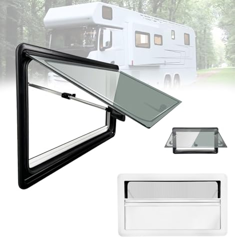 500x300mm Wohnwagen Fenster Ausstellfenster mit Integriertem Rollo | Caravan Seitenfenster mit Fliegengitter für Wohnmobil und Camper Fenster – Externes Push Fenster für Alle Fahrzeugtypen