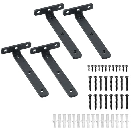 Mooche Lot de 4 Supports d' Étagère Flottants, 15 x 7.5 CM, Noir | Fixation Étagères Murale Invisible, Supports Étagères Flottante Durable