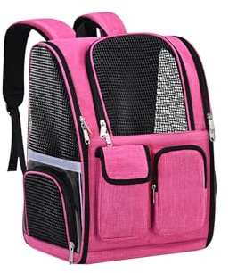 Galatée Haustier-Rucksack, Von Fluggesellschaften Zugelassener Hunderucksack, Katzentasche Für Reisen, Wandern, Radfahren, Spazierengehen Im Freien, Katzenrucksack Mit Atmungsaktivem Netz(Rosa)