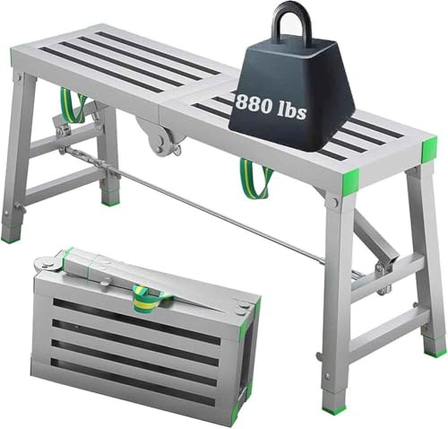 Escalera de andamio de Acero Plegable y Ajustable: Plataforma de Trabajo portátil con Capacidad de Carga de 362 kg para proyectos de construcción y Bricolaje, 160 x 40 cm.