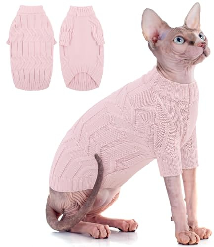 ASENKU Cat Sweater Soft Warm Puppy Clothes Knitwear for Kittens & Small Dogs, Thick Knitted Sweater for Sphynx Hairless Cats Teacup Chihuahua and Extra Small Dogs (Pink, L)