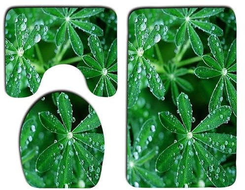 Badezimmermatte Dunkelgrüne Blätter rutschfeste Badmatte Waschbar Bath Mat Bad Vorleger Memory Schaum Badezimmerteppich U förmige WC Teppich Badteppich Set 45x75 cm