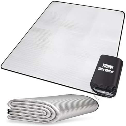 YUJUVI Alu Isomatte Schaummatten 100x200cm Schlafmatte für Camping Isoliermatte Isolierdecke Faltbare Zeltmatte Bodenmatte Thermomatte Thermodecke Matte aus Aluminiumfolie und EPE