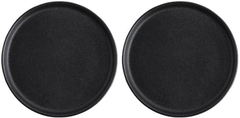 Nff Juego De 2 Platos Llanos De Cerámica Esmerilada De 25 Cm, Grandes, For Servir Carnes, Pastas Y Postres. Apto For Lavavajillas.(Black,8 inch)
