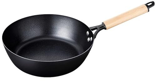 Sartén wok china con mango de madera, sartén tradicional para cocinas de gas e inducción, antiadherente, duradera, ideal para saltear, saltear y cocina asiática.