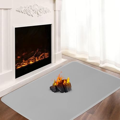 Khongoo Tapis cheminée Anti feu, Tapis Anti feu, Tapis Ignifuge pour poêle à Bois, cheminée, intérieur et extérieur, protège Les sols et Les Tapis Contre Les étincelles, 100x60x0.1cm, Gris