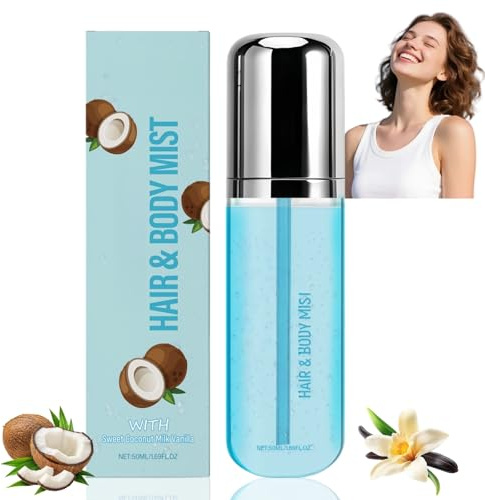 50ML Coconut Body Spray, Perfume Mist for Hair & Body, Coconut Perfume for Women, Lasting Fragrance Perfume Spray for Women, Womens Perfu/me & Hair Perf/ume Spr/ay, Coc/onut Ha/ir Perf/ume Spr/ays