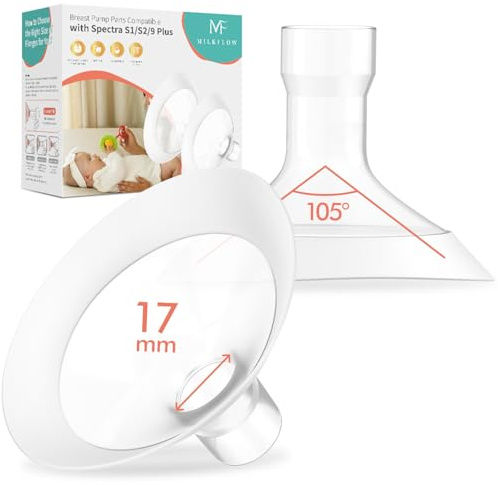 2pcs 17mm Breast Flanges for Medela Breast Pump, 105° Wide Angle Soft Flex Rim, Compatible with Pump in Style, Symphony, Freestyle, Sonata, Maxflow, Lansinoh Signature Pro