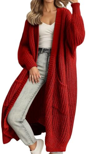 shownicer Gilet Femme Long Cardigan en Tricot Hiver Chic et Elegant Manteau Grande Taille Pull A Rouge XL