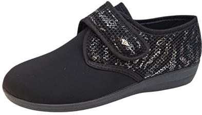 Podoline Scarpe R.999, Adatte a Riabilitazione, degenze, Comfort, Elasticizzate e Antiscivolo (Nero, Sistema Taglie Calzature EU, Adulto, Numero, Larga, 42)