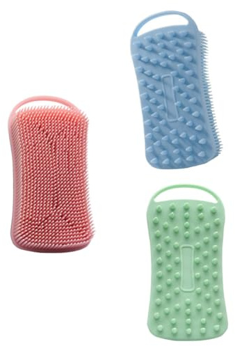 VILLFUL 3pcs Silicone Bath Body Cleaner Brush for Shower and Hair Washing Soft Skin Scrubber for Deep Massage and Circulation Compact Home Use in Green Blue Pink