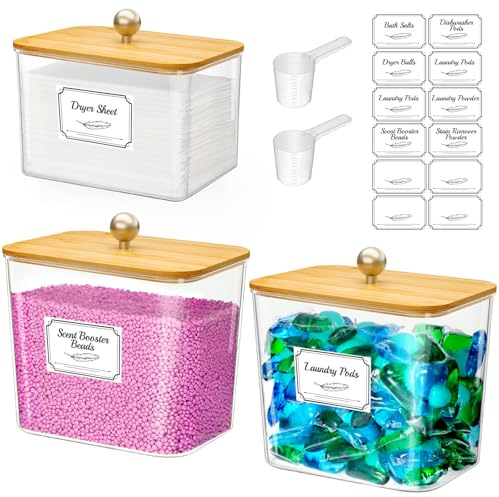 Lifewit Laundry Pods Container with Lid, Coffee Pod Kcup Holder, Kitchen Storage& Organisation, Washing Tablets Powder Capsules Dryer Sheet Organiser, 3 Pcs