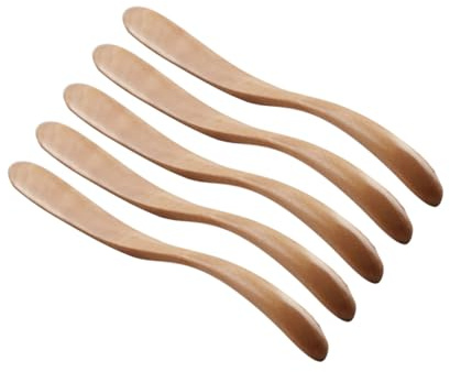 Angoily 5 pièces Couteaux à Beurre Bois Naturel Épandeur Lisse pour Fromage Crème Gâteau Usage Quotidien
