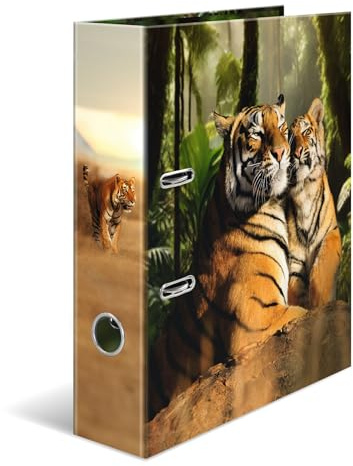 HERMA Folder A4 Tiger, 7 cm wide, children's ring binder with animal motif, colourful lever arch folder with inner print for boys and girls