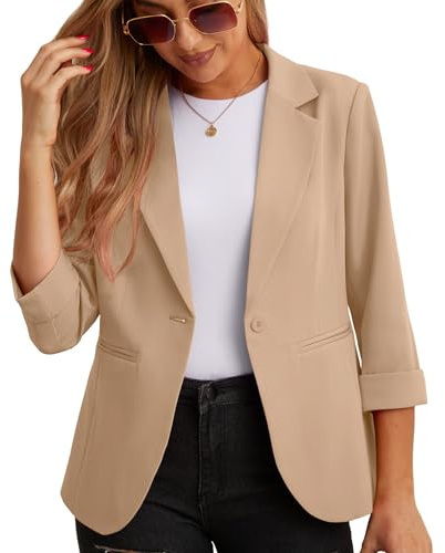 GRECERELLE Womens Blazers Casual 3/4 Sleeves Jackets Suiting & Blazers Notched Lapel Solid Elegant Coat Work Office Formal Top Outerwear with Pockets Buttons for Women UK
