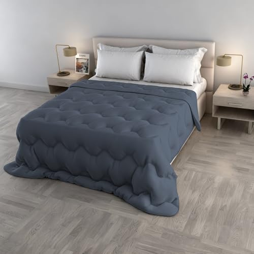 Trapunta Invernale WaterWashed Matrimoniale 250x250 cm, Made in Italy, Piumone Imbottito 300gr, Coperta Lavabile NO STIRO - colore BLU