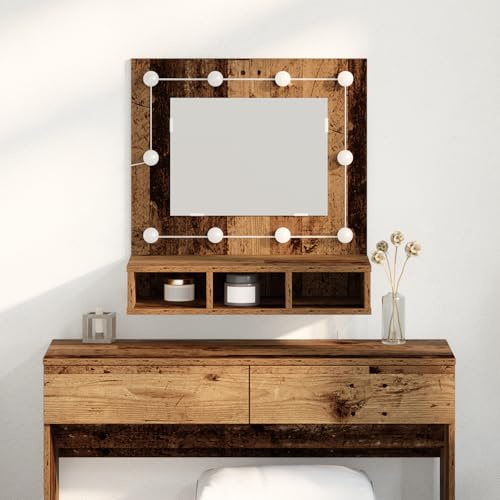 IBUQDDV Lavabo vintage in legno con illuminazione integrata e spazio di archiviazione, legno massello 60 x 31,5 x 62 cm, fascino rustico e praticità moderna per il bagno