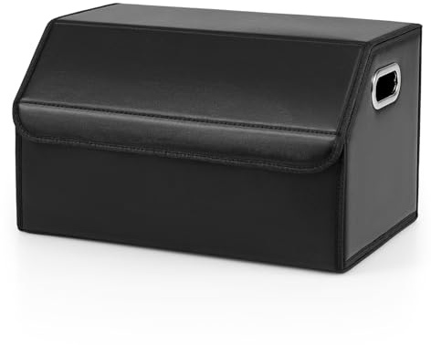 GOPLUS Rangement Coffre de Voiture, Organisateur Coffre Voiture avec Couvercle et Séparateur Amovible, Grande Capacité de Stockage, Poignée Intégrée, pour SUV, Camion, Camping (Noir Lisse,35L)