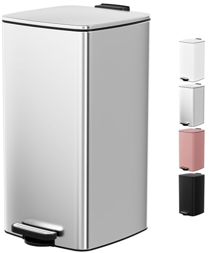 LIFERUN Poubelle Cuisine 30 L à Pédale, Poubelle Rectangulaire en Acier avec Couvercle Soft-Close, Seau Intérieur et Fonction Maintien Ouvert, pour Cuisine, Salon et Bureau – Argent