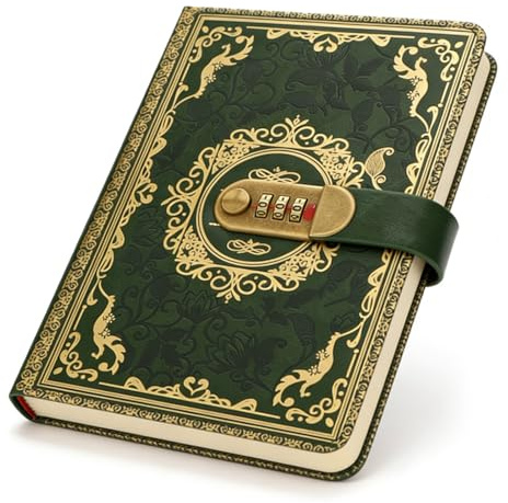 GOEDCH Diario A5 con lucchetto: pelle PU verde A5, elegante taccuino con serratura, 80 g di spessore, diario chiudibile, per ufficio e uso quotidiano, 100 fogli/200 pagine, 15 × 3 × 22 cm