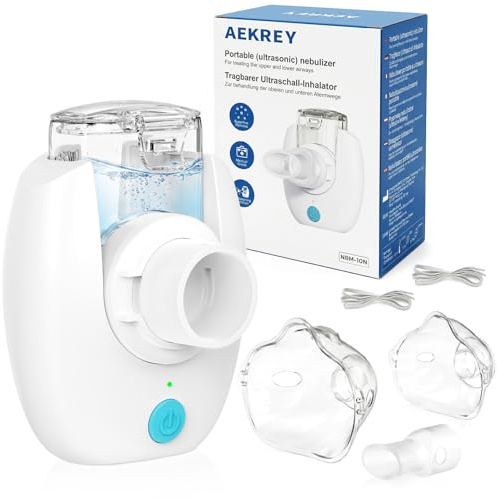 AEKREY Nebulisateur Portable Rechargeable pour Enfants et Adultes, Inhalateur Électrique pour Rhume/Sinusite/Bronchite/Asthme/Toux/Allergie, Aérosol Nébuliseur Silencieux, avec Masques et Embout