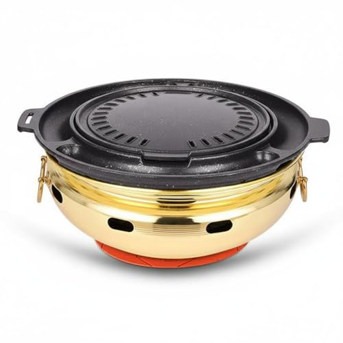 Barbecue Coréen Gril Ronde Appareil de Table Plaque de Grillade Portable Faible Fumée Système à eau Nettoyage Simple Démontage Total Corps Épais, Gold, style to 2