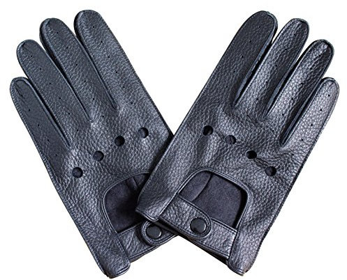 Jasmine Silk Mens Luxury Genuine Deerskin Leather driving Gloves BLACK (Medium (8.5-9.5 inches))
