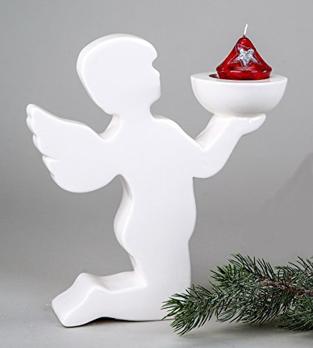 Engel Dekoengel mit Teelichthalter Keramik Schutzengel Deko Figur Skulptur